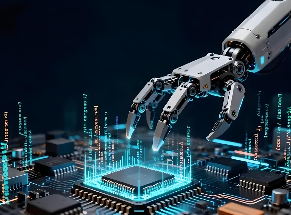 Robotic hand above electronic components